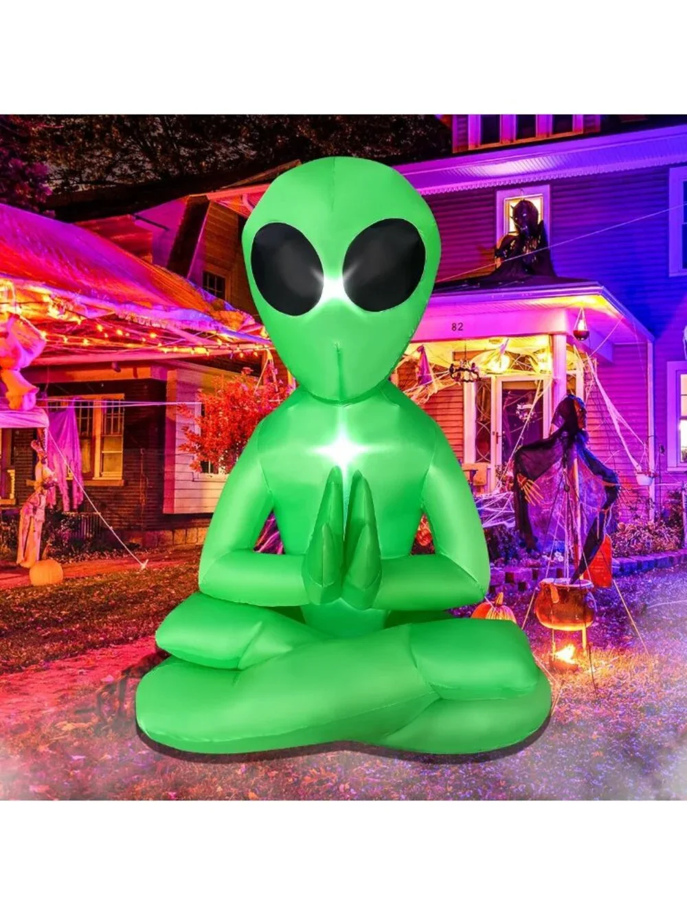 5ft Inflatable Meditating Alien Halloween Decoration with LED Lights for Yard